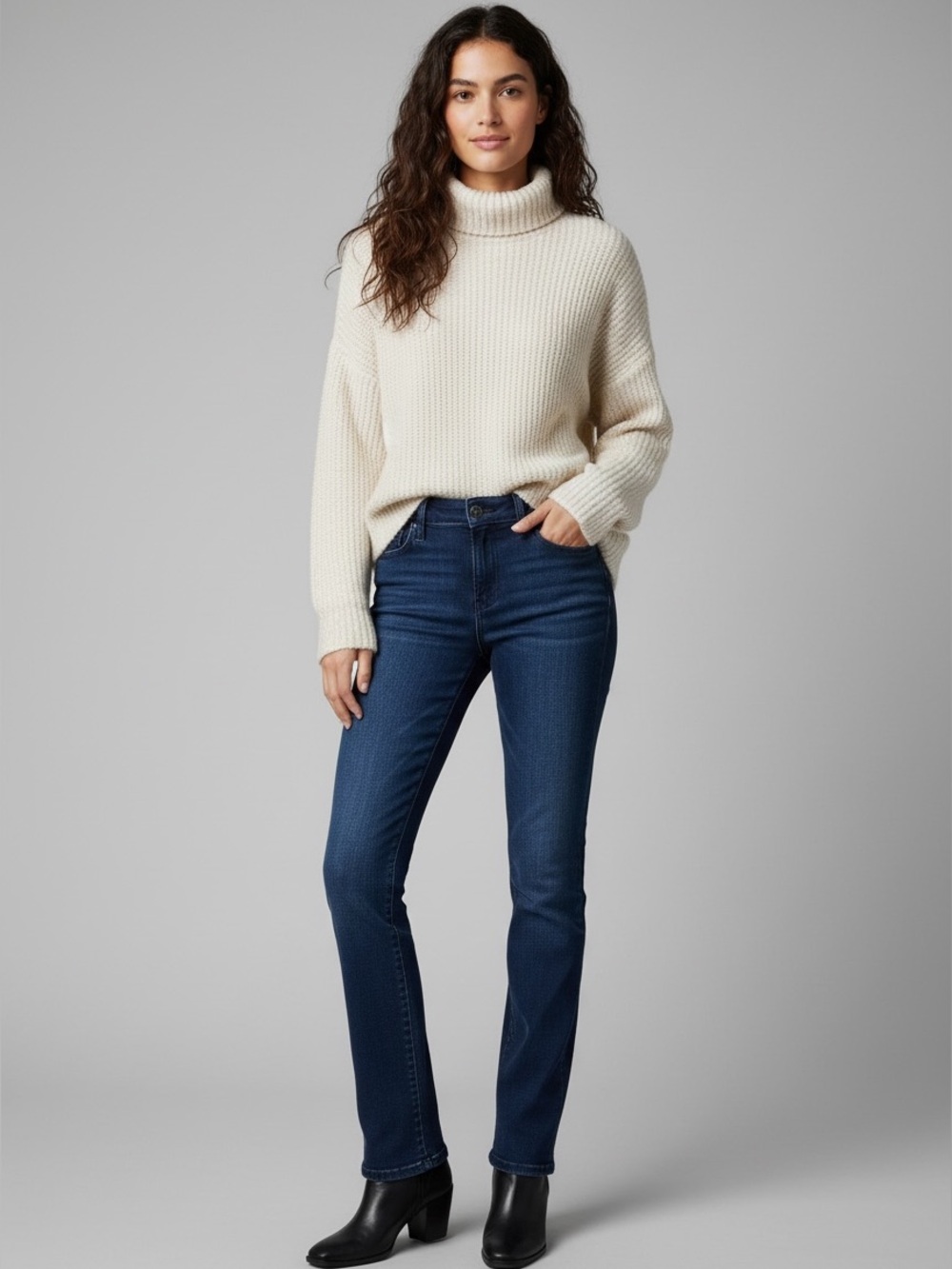 Express Women's Dark Wash Slim Bootcut Jeans - Distressed- Size 6
